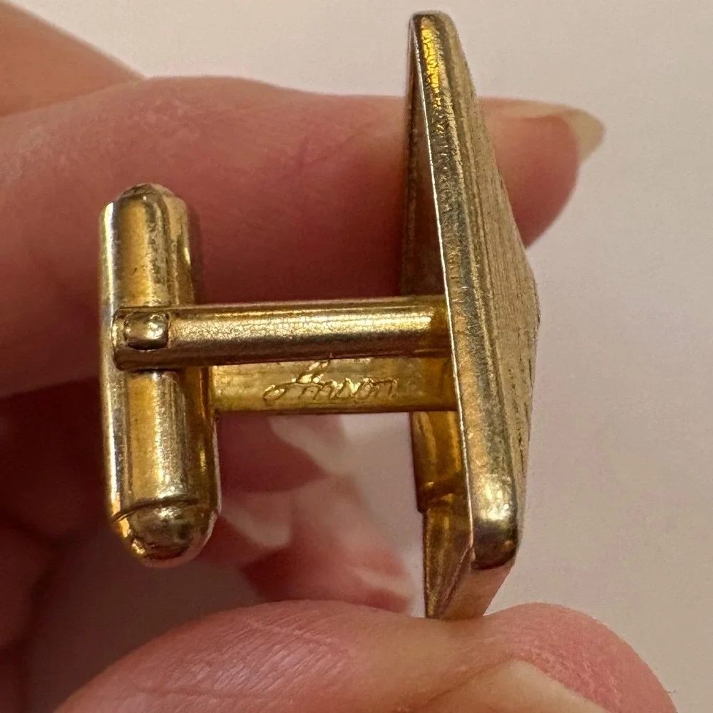 1970s Vtg Hanson‎ Gold Tone Cufflinks Textured Geometric Vintage Mens Jewelry